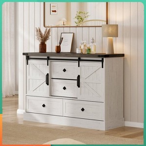 Jojoka Farmhouse 4-Drawer Dresser with Sliding Barn Doors, 45" Wood Storage Chest, TV Stand & Organizer for Bedroom & Living Room - 1 of 4
