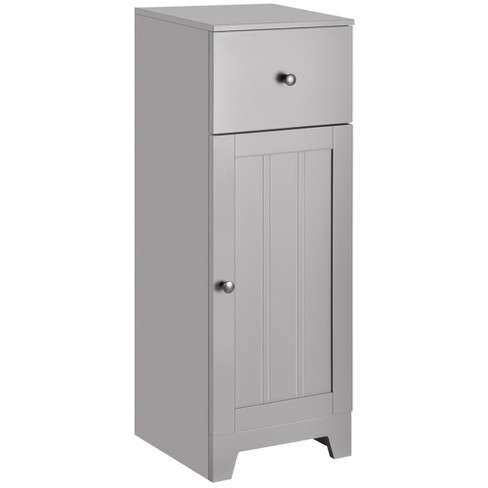 kleankin Modern Floor Bathroom Storage Cabinet Free Standing Cupboard with Drawer and Adjustable Shelf, Entryway Living Room Organizer, Brown