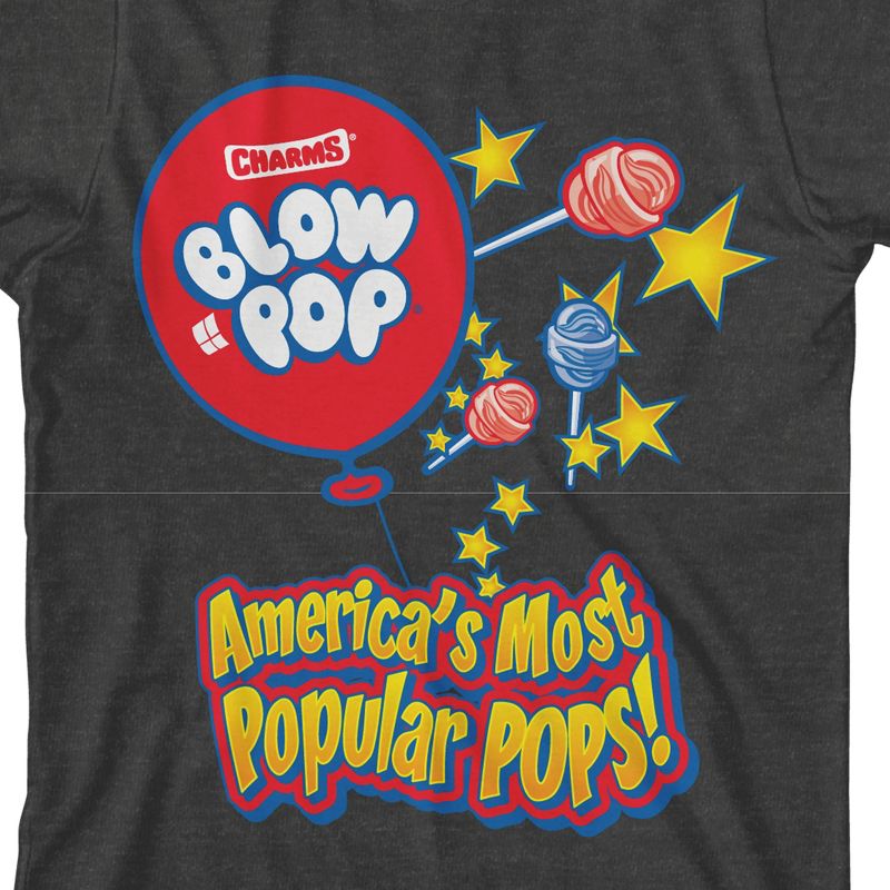 Blow Pop America's Most Popular Pops! Slogan with Lollipops and Stars Youth Charcoal Heather Tee, 2 of 4