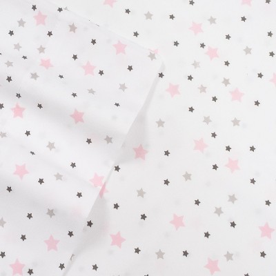 White and Pink Stars Microfiber Kids' Full Sheet Set