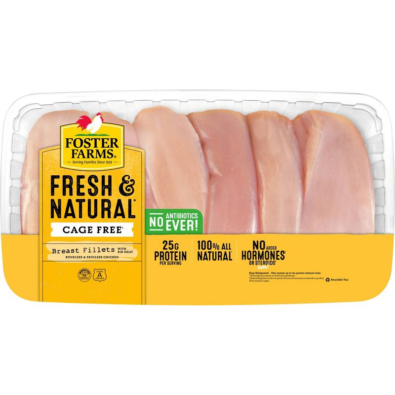 Foster Farms Fresh &#38; Natural USDA Chicken Breast Fillets - 2.1-4.6lbs - price per lb, 1 of 6
