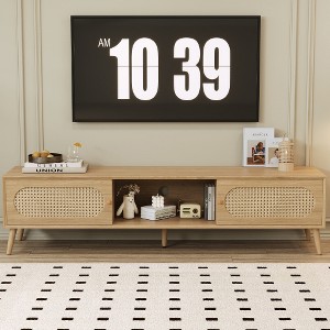 Boho TV Stand for TVs up to 80", Modern Farmhouse Media Console with Solid Wood Legs, Entertainment Center for Living Room - 1 of 4