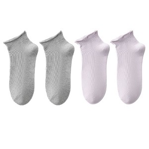Anna-Kaci 4 Pairs Women's Ultra-Thin Ribbed Ankle Socks Soft Stretch Breathable Design in Multiple Color Combinations - 1 of 4