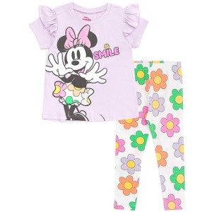 Disney Minnie Mouse Floral Girls Peplum T-Shirt and Leggings Outfit Set Toddler - 1 of 4