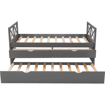 Gray Pine Twin Daybed with Storage Drawers and Trundle