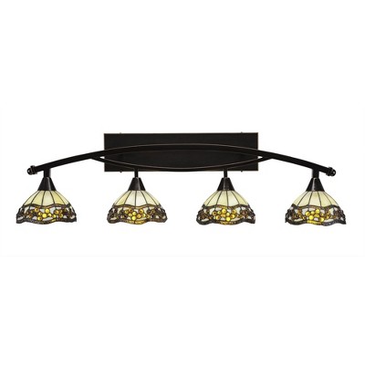 Toltec Lighting Bow 4 - Light Vanity in  Black Copper with 7'' Roman Jewel Art Glass Shade