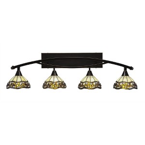 Toltec Lighting Bow 4 - Light Vanity in  Black Copper with 7'' Roman Jewel Art Glass Shade - 1 of 1