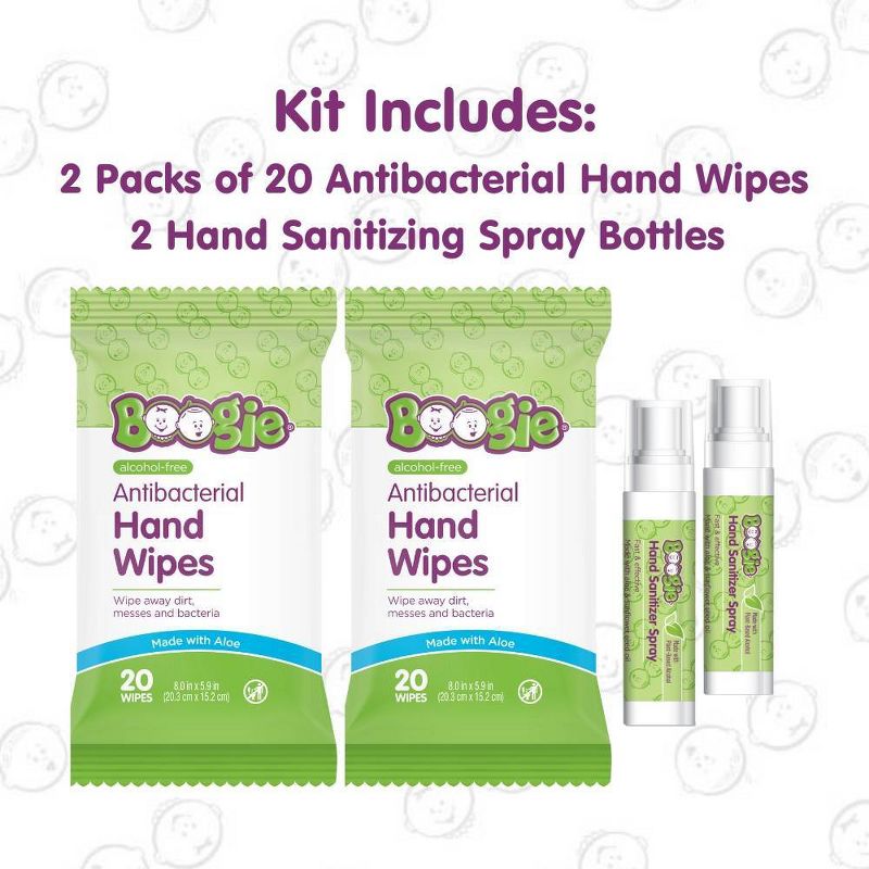 Boogie Antibacterial Clean Hand Wipes and Sanitizer Spray Kit - 4ct, 2 of 9