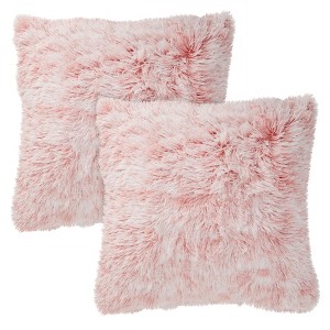 Juvale 2 Pack Decorative Throw Pillow Covers 18x18 in, Blush Pink Faux Fur - 1 of 4