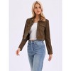 INSPIRE CHIC Women's Casual Faux Suede Notched Collar Button Up Cropped Jacket with Pockets - 4 of 4
