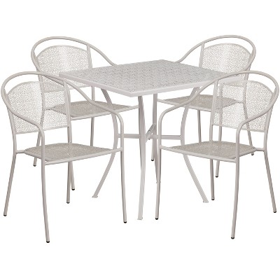 Emma and Oliver Commercial Grade 28" Square Light Gray Patio Table Set-4 Round Back Chairs