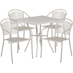 Flash Furniture Oia Commercial Grade 28" Square Indoor-Outdoor Steel Patio Table Set with 4 Round Back Chairs - 1 of 4