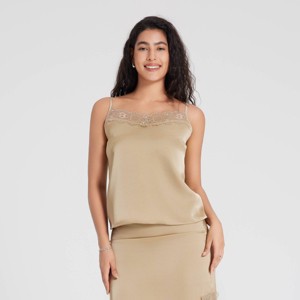 Women's Lace Trim Satin Camisole - A New Day™ - 1 of 4