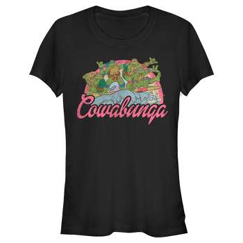 Juniors Womens Teenage Mutant Ninja Turtles Distressed Pink Cowabunga T-Shirt