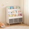 KWPZQEB 3 Tiers of Open-Front Bookshelf, Wooden Book Display Organizer with 3 Fabric Storage Drawers, Montessori Bookshelf for Playroom, Nursery,White - 4 of 4