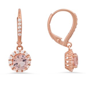 Queen Jewels 14k Rose Gold Over Silver Morganite CZ Halo Leverback Earrings - 1 of 2