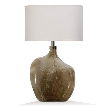 Amber Art Glass Base Table Lamp with Round Linen Drum Shade Chrome - StyleCraft