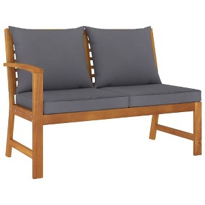 vidaXL Solid Acacia Wood Weather-Resistant Patio Bench with Dark Gray Cushions- Resistant Construction, Easy-to-Maintain, Versatile Outdoor Furniture - 1 of 4