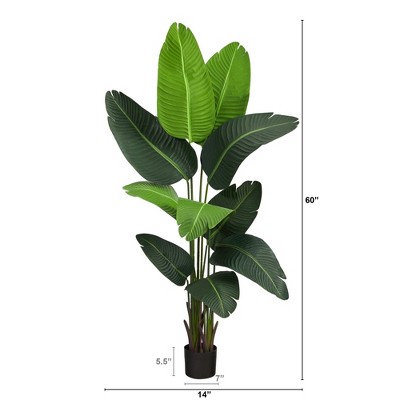 5' Green Silk Palm Tree with Black Pot