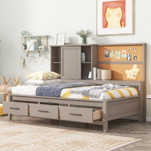 NicBex Twin Daybed with Storage Morden Daybed with 3 Storage Drawers, Storage Cabinets, Cork Board and Charging Ports for Apartment - 1 of 4