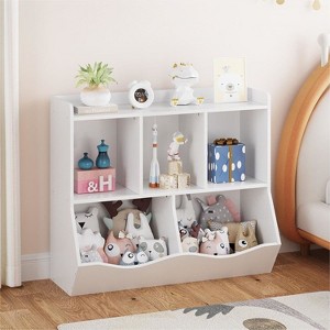 Kids Toy Storage Organizer with 5-Section Cubby Bookshelf, Wooden Cabinet for Playroom & Nursery - 1 of 4