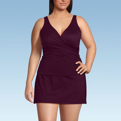 Lands' End Women's Slender Suit Tummy Control Wrap Tankini Swimsuit Top
