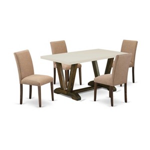 HomeStock 5-Pc Rectangle Distressed Jacobean Finish Solid Wood Top Dining Table with 4-Upholstered Chairs - 1 of 4