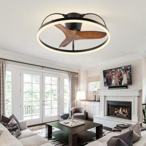 24" Solid Wood Blade Ceiling Fan with Light, Remote, and Adjustable Wind Speed for Bedroom or Living Room – The Pop Home - 1 of 4