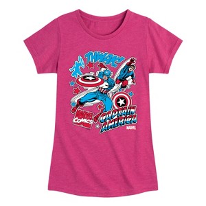 Girls' - Marvel - Captain America Stickers Fitted Short Sleeve Graphic T-Shirt - 1 of 4