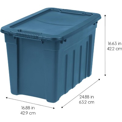 Navy 20 Gallon Recycled Plastic Stackable Storage Totes with Lids, 4 Pack
