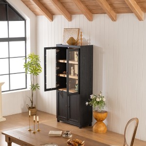 KWPZQEB Pantry Cabinet, Freestanding Display Book Shelf with Glass Doors&Adjustable Shelves, Mid-Century Wooden 5-Tier Storage Cabinet for Living Room - 1 of 4