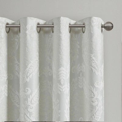 White Jacquard Paisley Blackout Grommet Curtain Panel