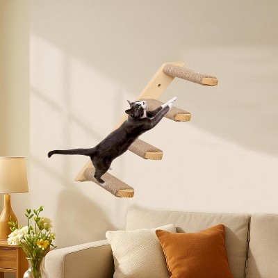 Wall Cat Tree for Climbing, 1PC Four-Step Cat Climber Shelf with Jute Scratcher Rope, Space-Saving Cat Shelf