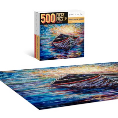 Americanflat 500 piece Jigsaw Puzzle 18"x24" - Wooden Boat at Sunrise by Olena Art