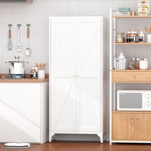 Kumasinova Steel Kitchen Pantry Cabinet with 3 Adjustable Shelves,2 Doors Metal Storage Cabinet with Gold Handles,Anti-Tip for Kitchen,Office - 1 of 4