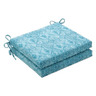 2pk Outdoor/Indoor Squared Corners Seat Cushion Set Nesco Caribe Blue - Pillow Perfect