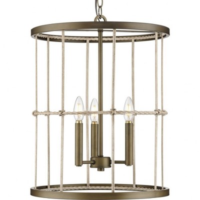 Progress Lighting Lattimore 3-Light Chandelier, Aged Brass, Woven Metal Shade