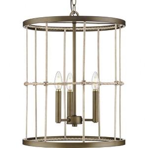Progress Lighting Lattimore 3-Light Chandelier, Aged Brass, Woven Metal Shade - 1 of 1