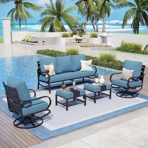 Captiva Designs 5pc Metal Patio Furniture Conversation Set with Swivel Chairs and Ottomans for Garden Porch Backyard - 1 of 4