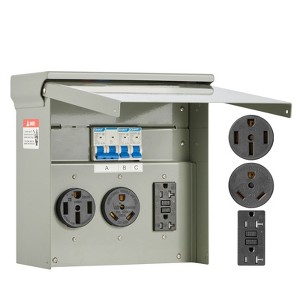 VEVOR Temporary Power Outlet Panel, 20 30 50 Amp, RV EV Electrical Outlet Panel, with NEMA 50 Amp NEMA 30 Amp GFCI 20 Amp Receptacle Installed, Gray - 1 of 4
