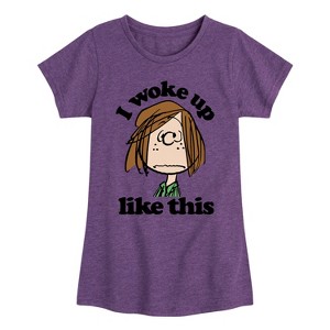 Girls' - Peanuts - Peppermint Patty I Woke Up Like This Fitted Short Sleeve Graphic T-Shirt - 1 of 4