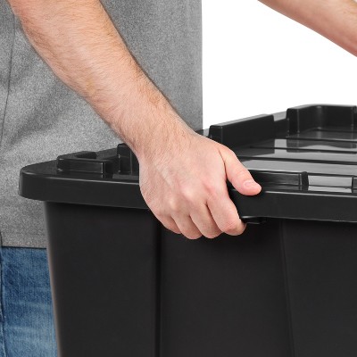 Heavy-Duty Black Plastic Stackable Storage Bins with Lids, 27 Gallon