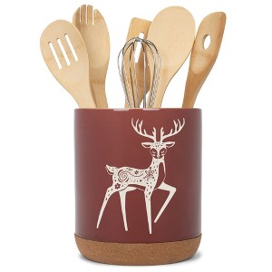 Elanze Designs Kitchen Utensil Holder With Non Slip Cork Base Large 8 Inch Ceramic Storage Crock Forest Animal Countertop Organizer Graceful Floral - 1 of 4