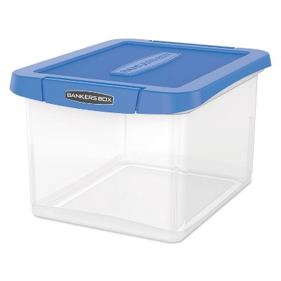 Bankers Box Heavy Duty Plastic File Storage Locking Lid Letter/Legal Clear/Blue 2/Pack 0086202