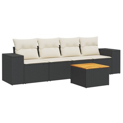 vidaXL Patio Sofa Set with Cushions Outdoor Furniture 5 Piece Poly Rattan - Black and Cream