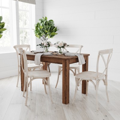 Rustic Brown Solid Pine Rectangular Dining Table for Four