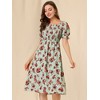 Allegra K Women's Cottagecore Floral Square Neck Puff Sleeves Summer Midi Smocked Dress - 2 of 4