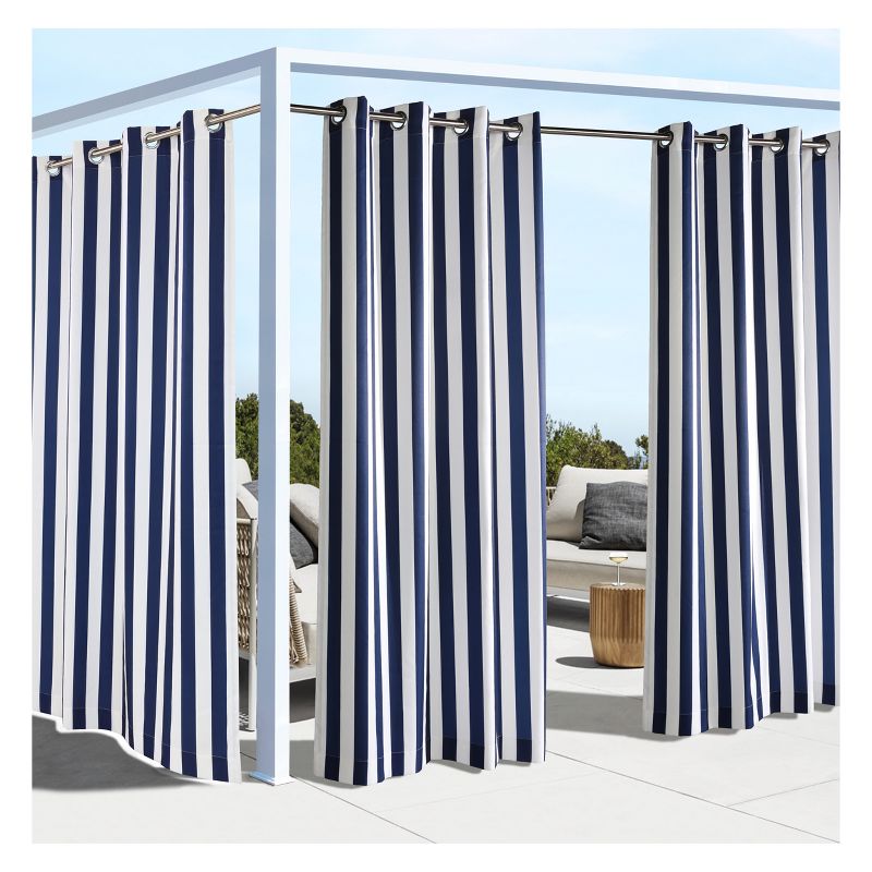 1pc Blackout Coastal Printed Striped Indoor/Outdoor Window Curtain Panel - Outdoor Décor, 1 of 5