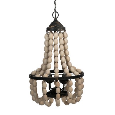 4-Light Large Beaded Chandelier Ceiling Light White/Black - A&B Home: Vintage Style, Glass Shades, Iron Body, UL Listed