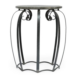 Wiers Modern Industrial Handcrafted Mango Wood Side Table Gray/Black - Christopher Knight Home: No Assembly, Round Design - 1 of 4